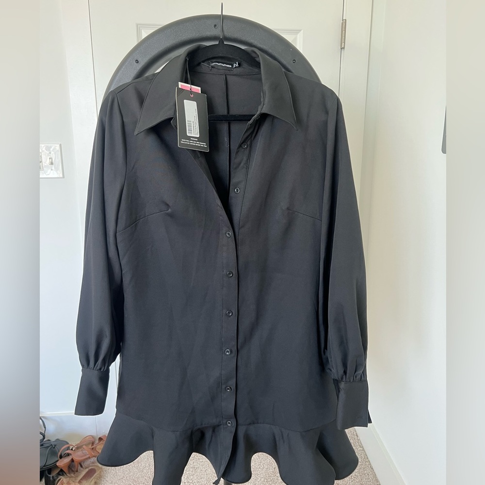 Pretty Little Thing NWT Black Shirt Dress US 8 UK 12